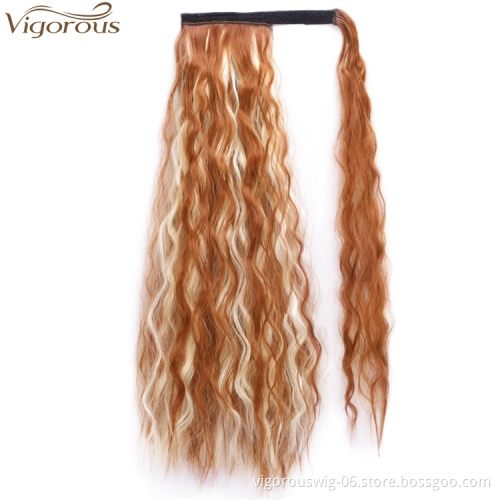 Vigorous 22" Heat Resistant Wavy Curly Synthetic Wrap Around Ponytail Hairpiece Long Magic Paste Ponytail Extension for Party